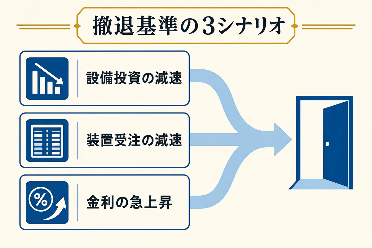 撤退基準の3シナリオ - 設備投資減速・装置受注減速・金利急上昇
