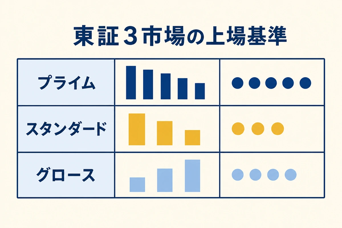 東証3市場の上場基準 - プライム・スタンダード・グロース比較