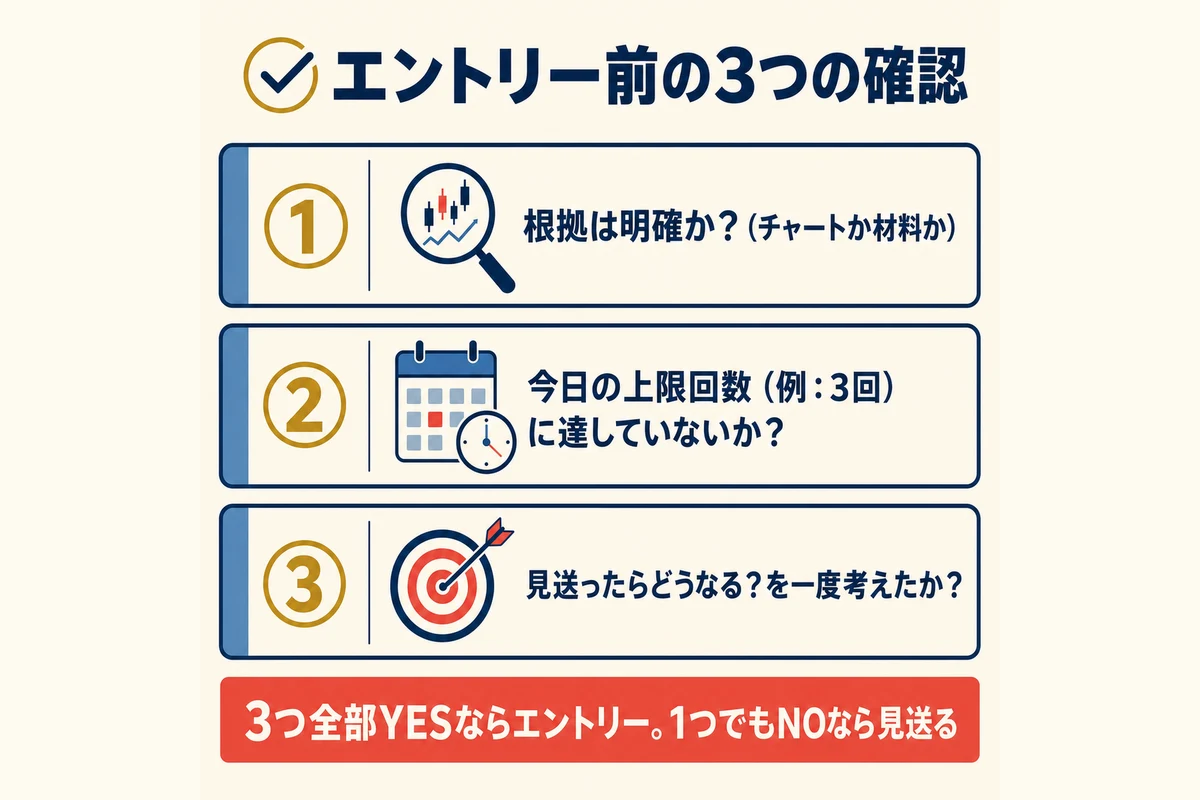 エントリー前の3つの確認チェックリスト:根拠・上限回数・見送り判断